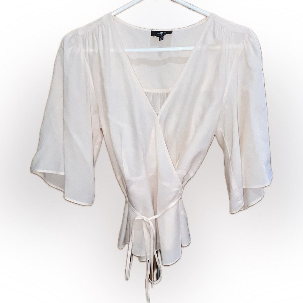 7 For All Mankind Wrap Front Short Sleeve Top XS